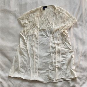 AEO Cream Lace Open Front Shirt